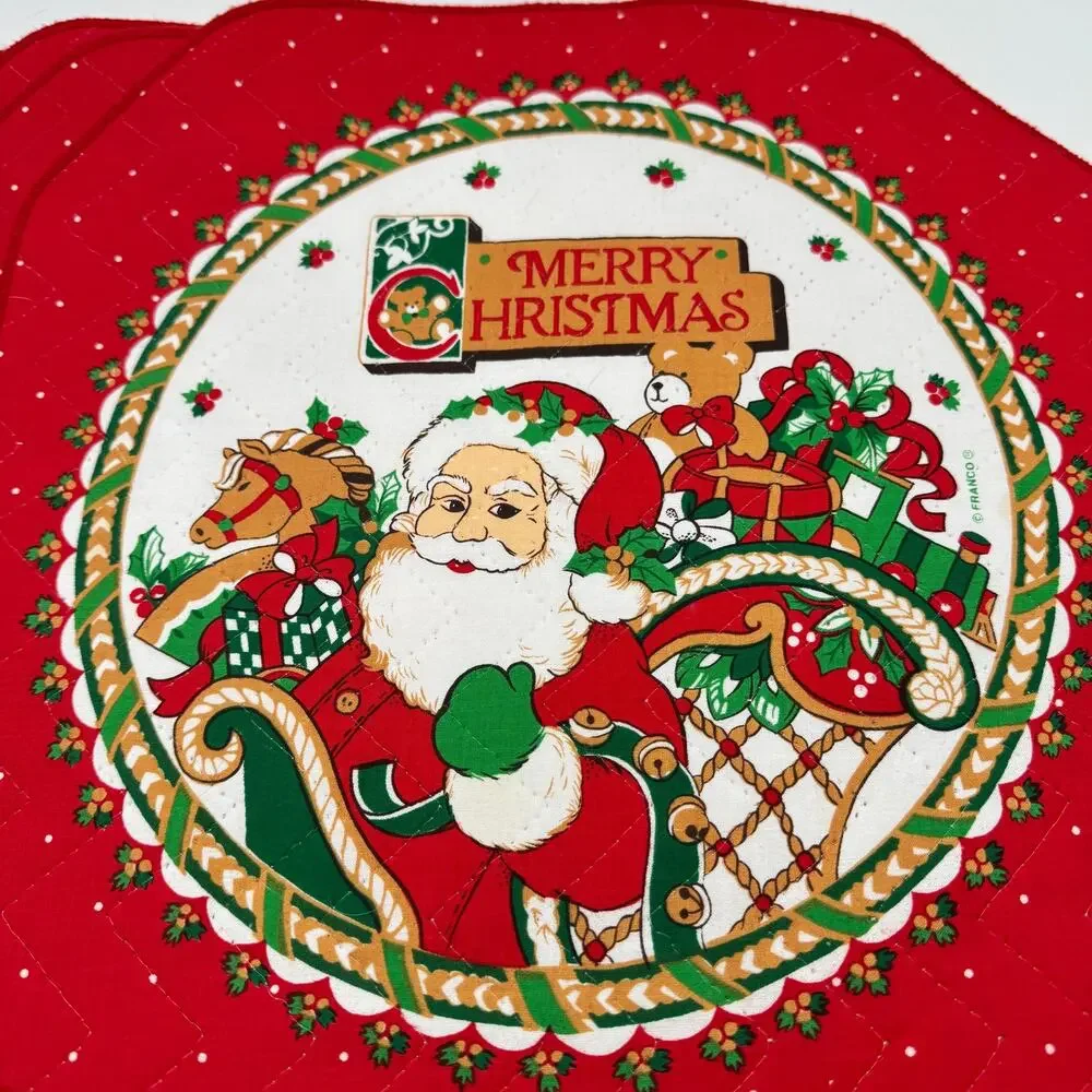 Vintage Franco Christmas Placemats Santa Sleigh Quilted Set of 4
